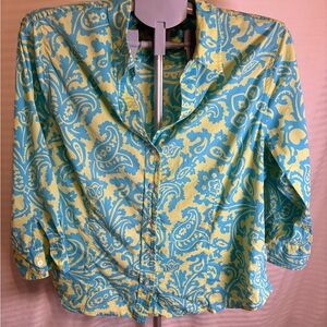 Talbots Blue and Yellow Paisley Button Down Shirt